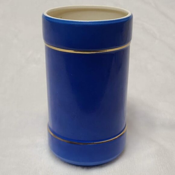 Enesco Cobalt Blue Painted Art Vase Jar Victorian Mandolin Serenade Gold Trim - Picture 4 of 13